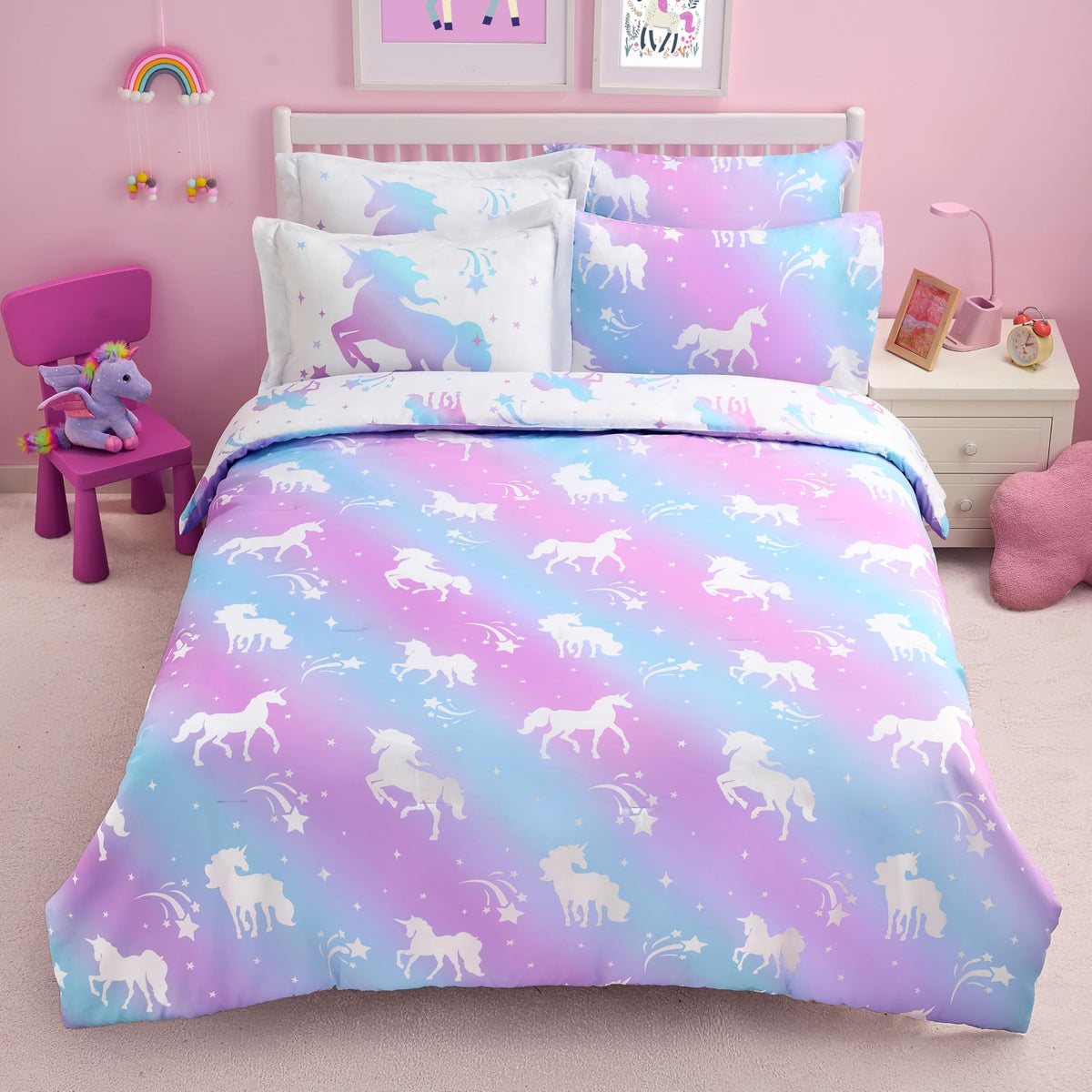 Joiedomi Kids Comforter Set Bedding Set for Boys Girls Super Soft Microfiber Bed in a Bag with Comforter Sheets Pillowcase Sham, Dark Blue Dinosaur, Twin