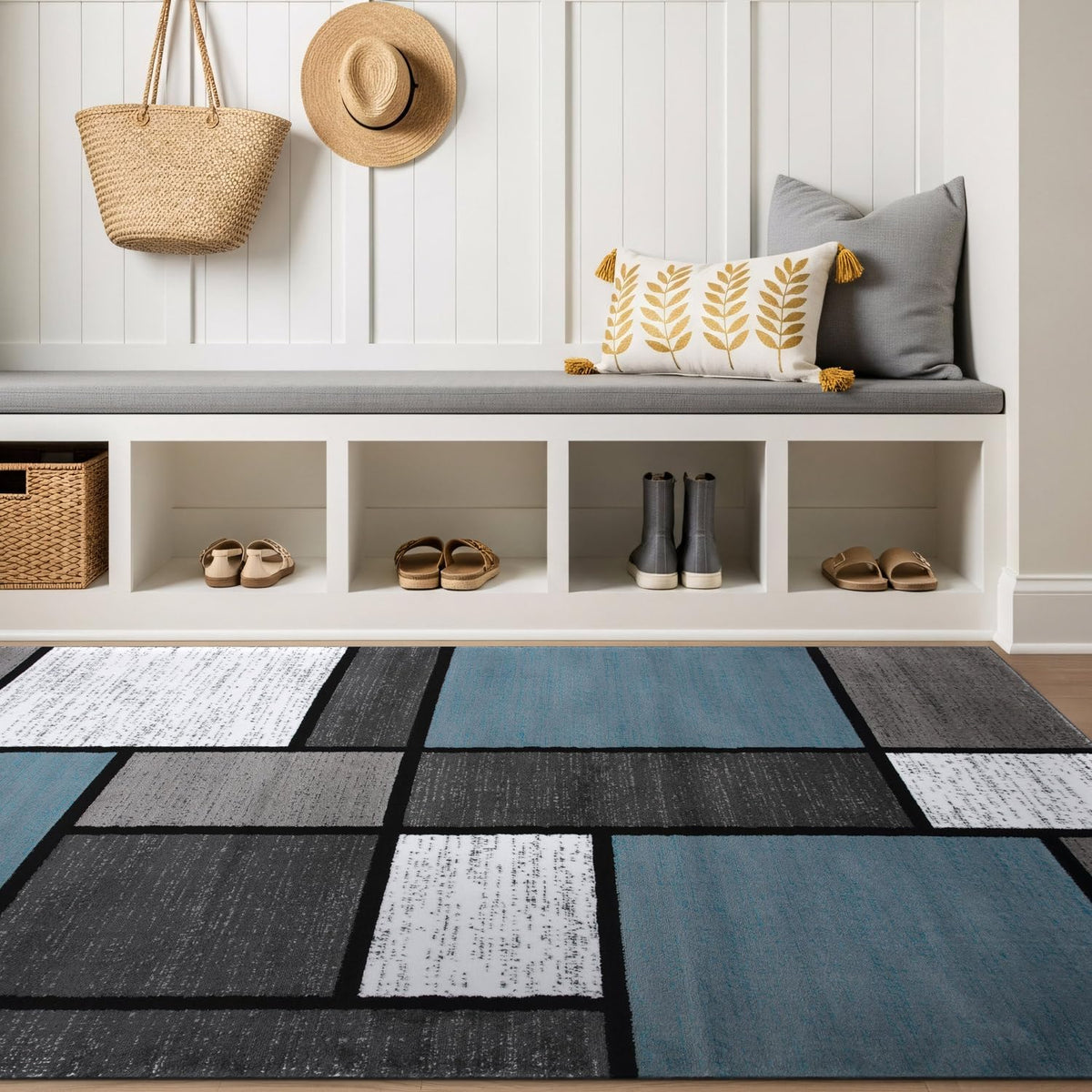 Rugshop Modern Boxes Contemporary Non-Shedding Area Rug Gray 5'3" x 7'3"