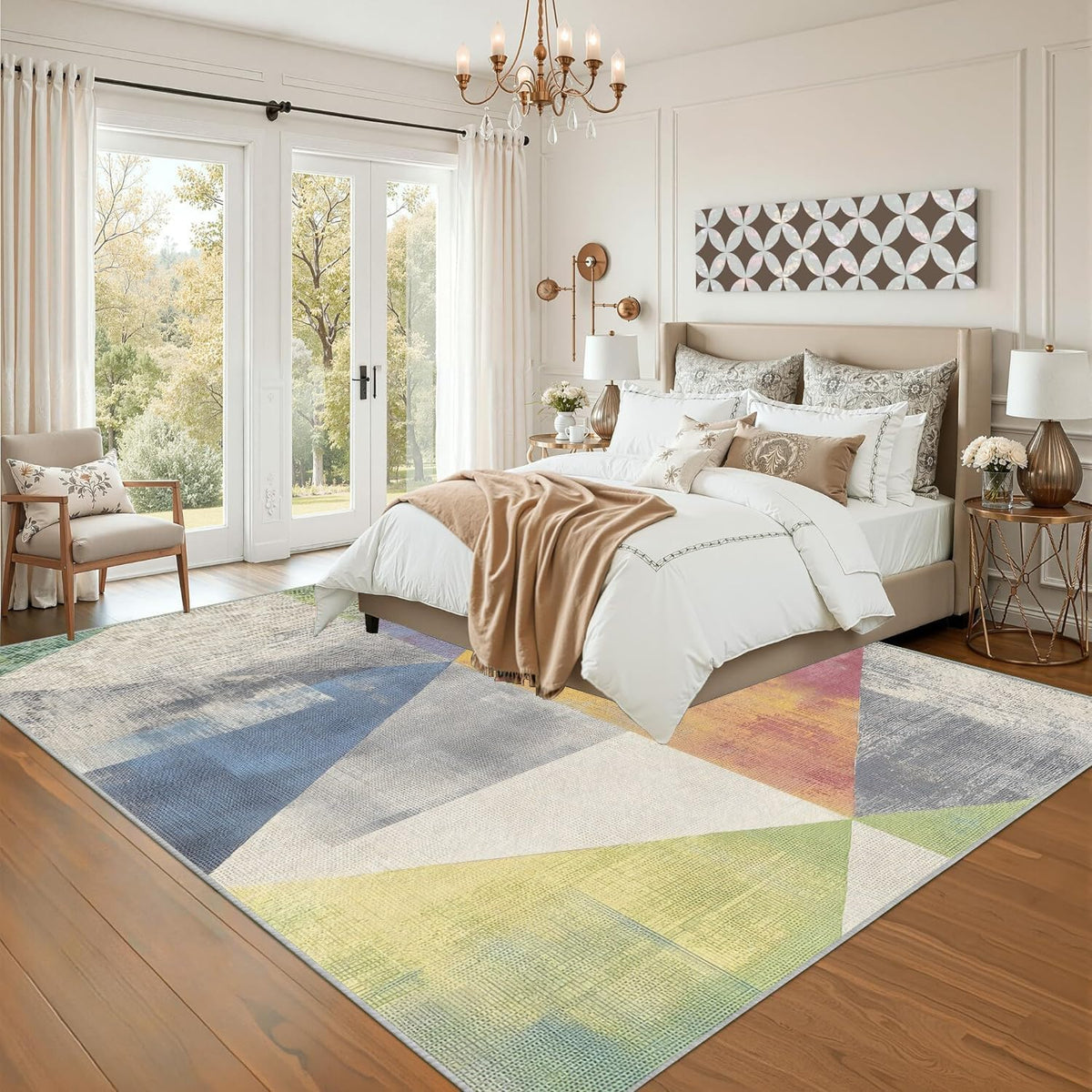 Vintage 5x7 Rug - Geometric Pattern Rug 2x6 - Colorful Rug for Bedroom Dining Room Kitchen Entryway Indoor Nostalgic Carpet, Non Slip & Soft Low Pile Indoor Washable Rugs for Women Teens J4