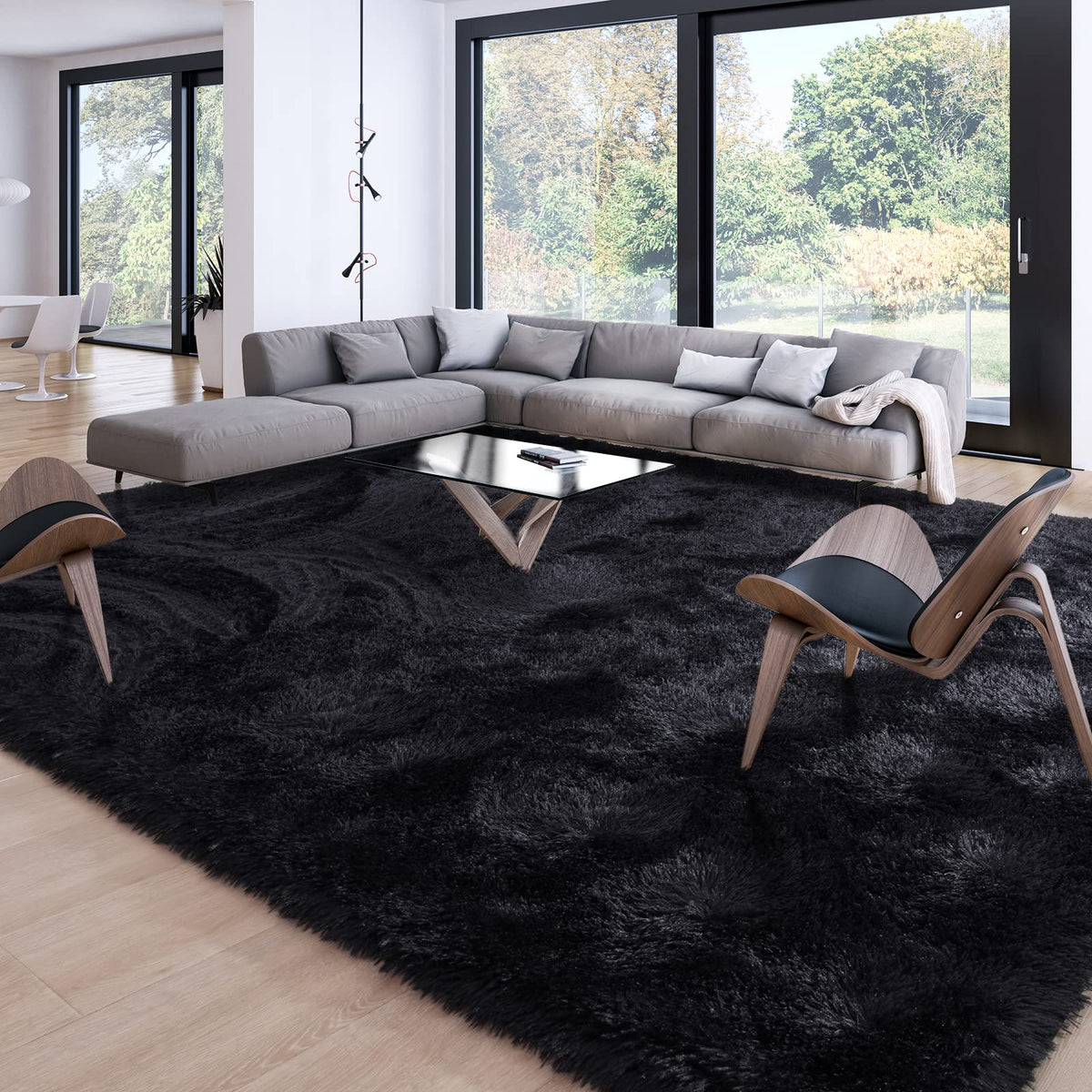 Merelax Soft Area Rug for Livingroom Bedroom, Machine Washable 4x6 Black Rugs Fluffy Shaggy Bedside Rug, Non Slip Indoor Carpet for Nursery Kids Room Home Decor Aesthetic