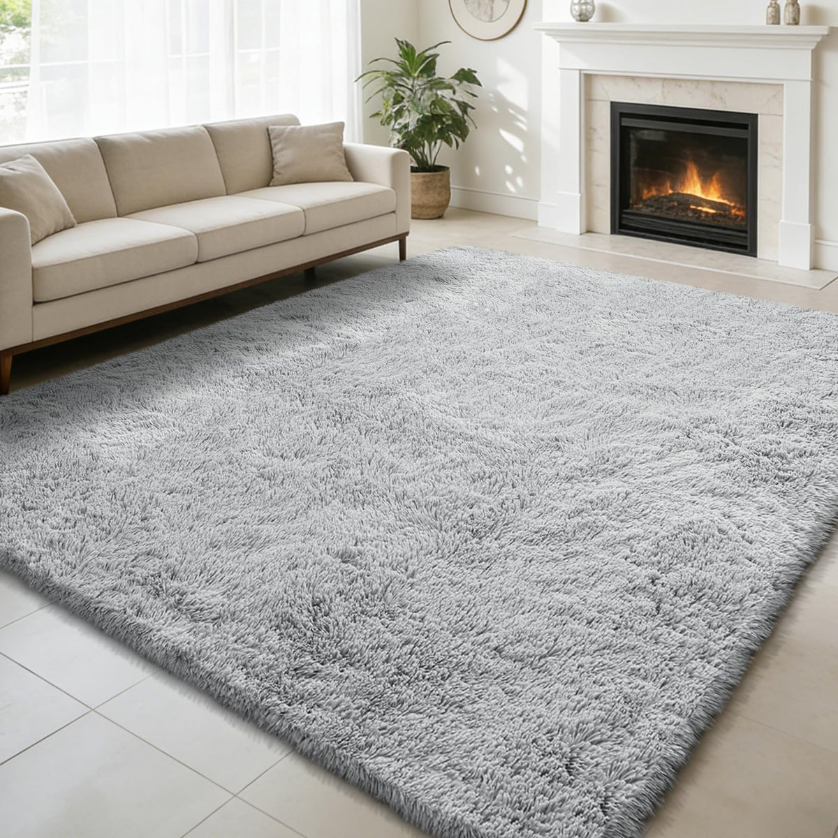 5x8 Shag Area Rug for Bedroom,Grey and Black Fluffy Rugs for Living Room