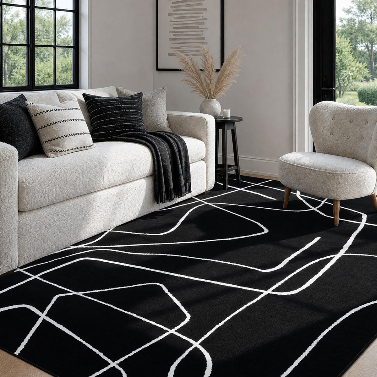 YIHOUSE 6x9 Washable Modern Abstract Black White Area Rug