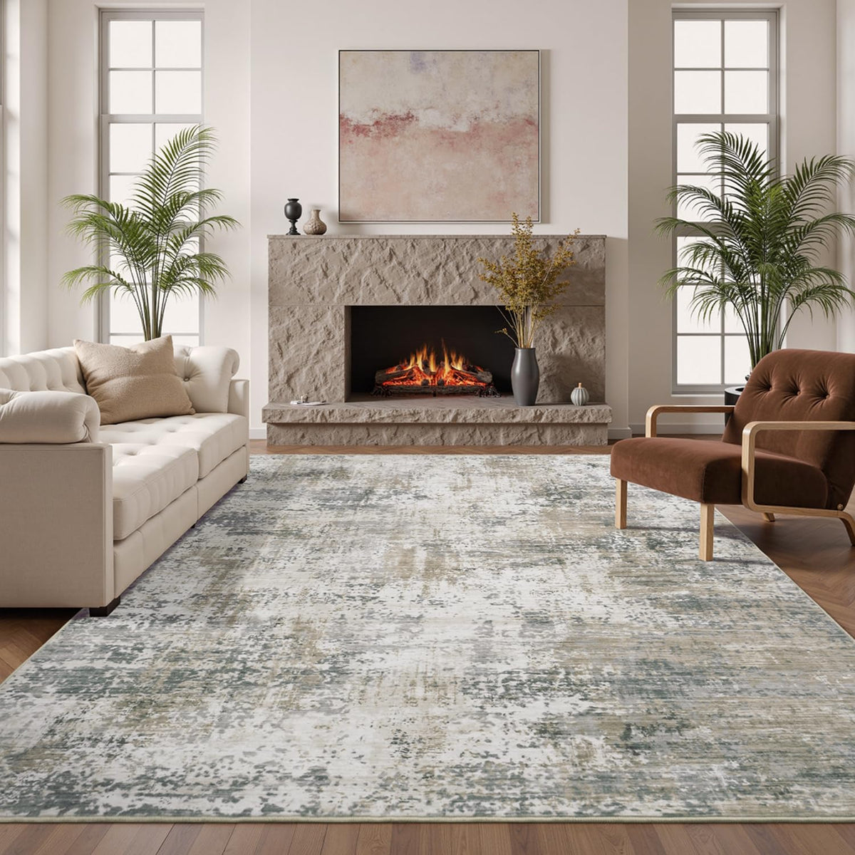 9x12 Area Rugs for Living Room, Large Washable Rug, Brown/Grey