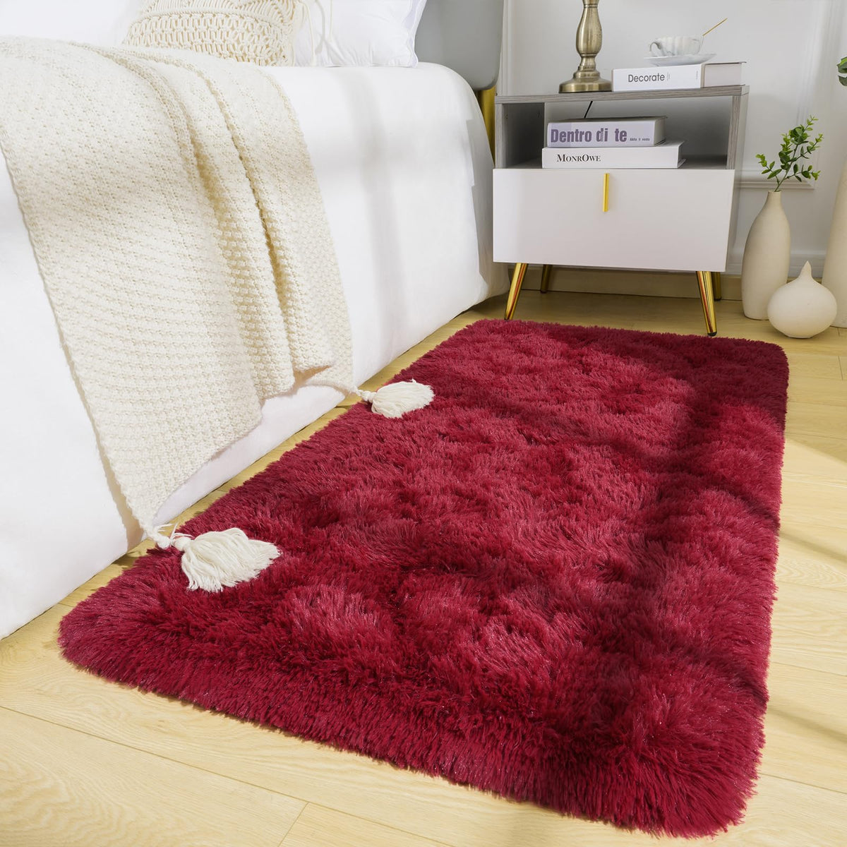 BENRON Cream White Fluffy Rugs for Living Room Bedroom 4x6, Washable