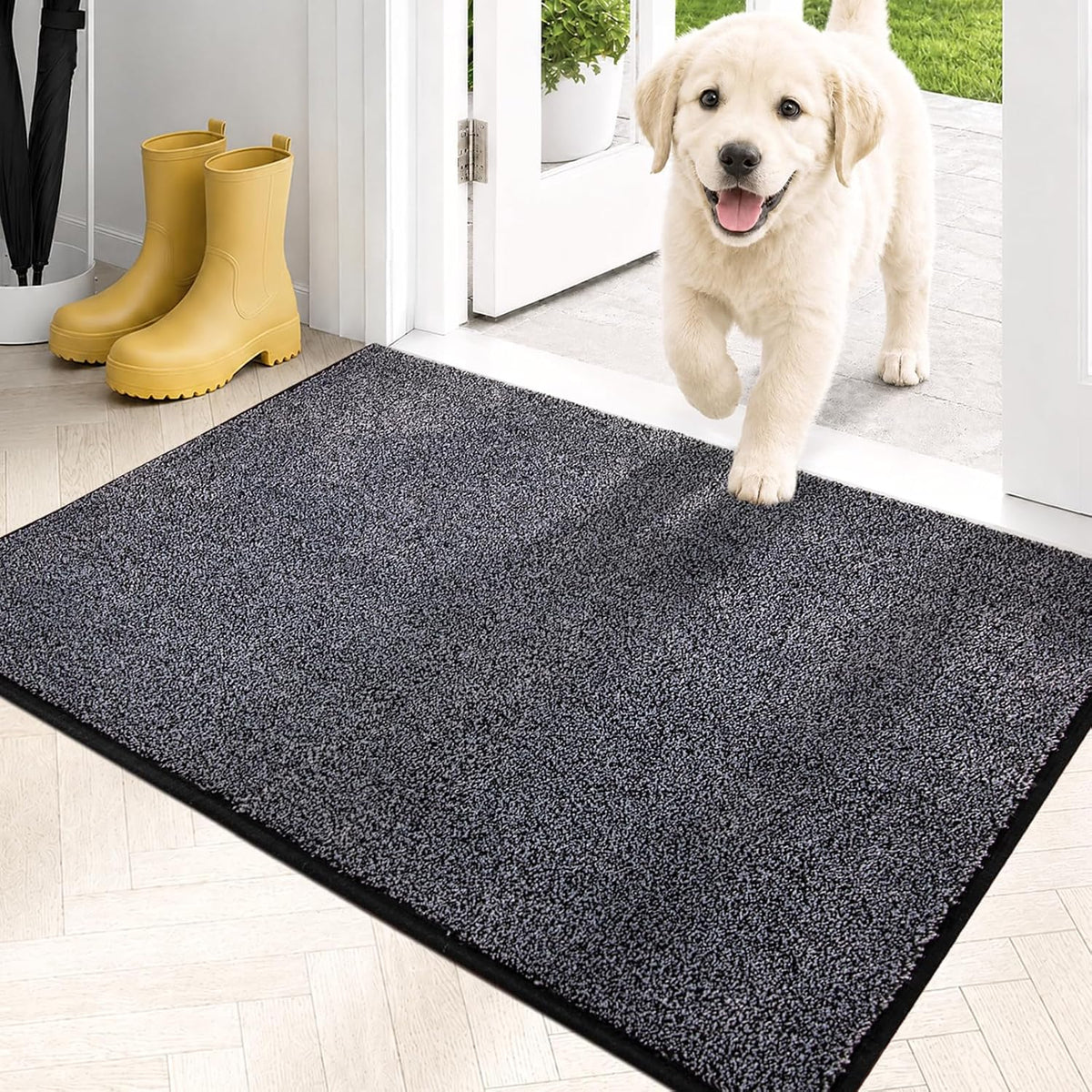PURRUGS Dirt Trapping Indoor Door Mat, 20" x 31.5", Bluish Grey-Black