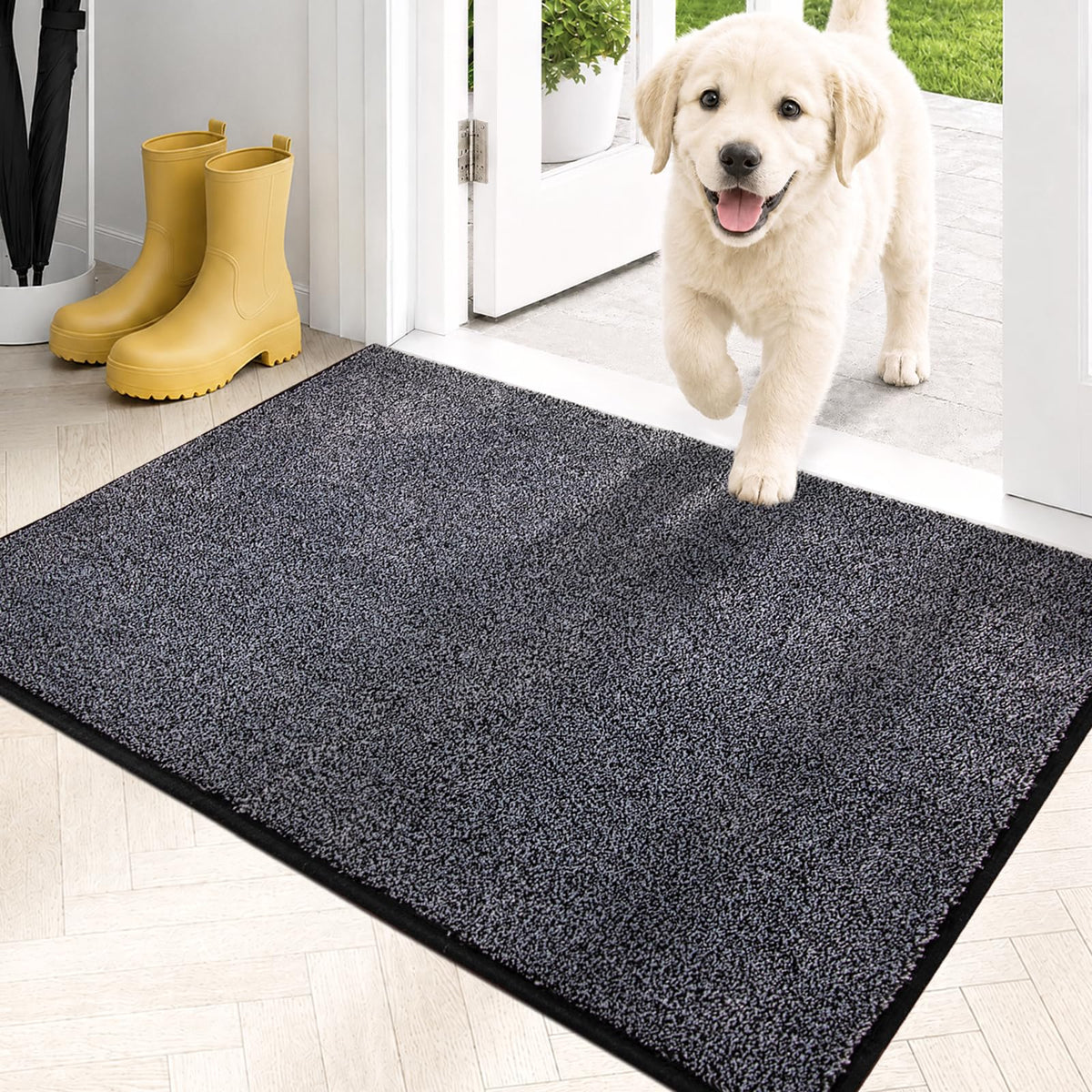 PURRUGS Dirt Trapping Indoor Door Mat, 20" x 31.5", Bluish Grey-Black