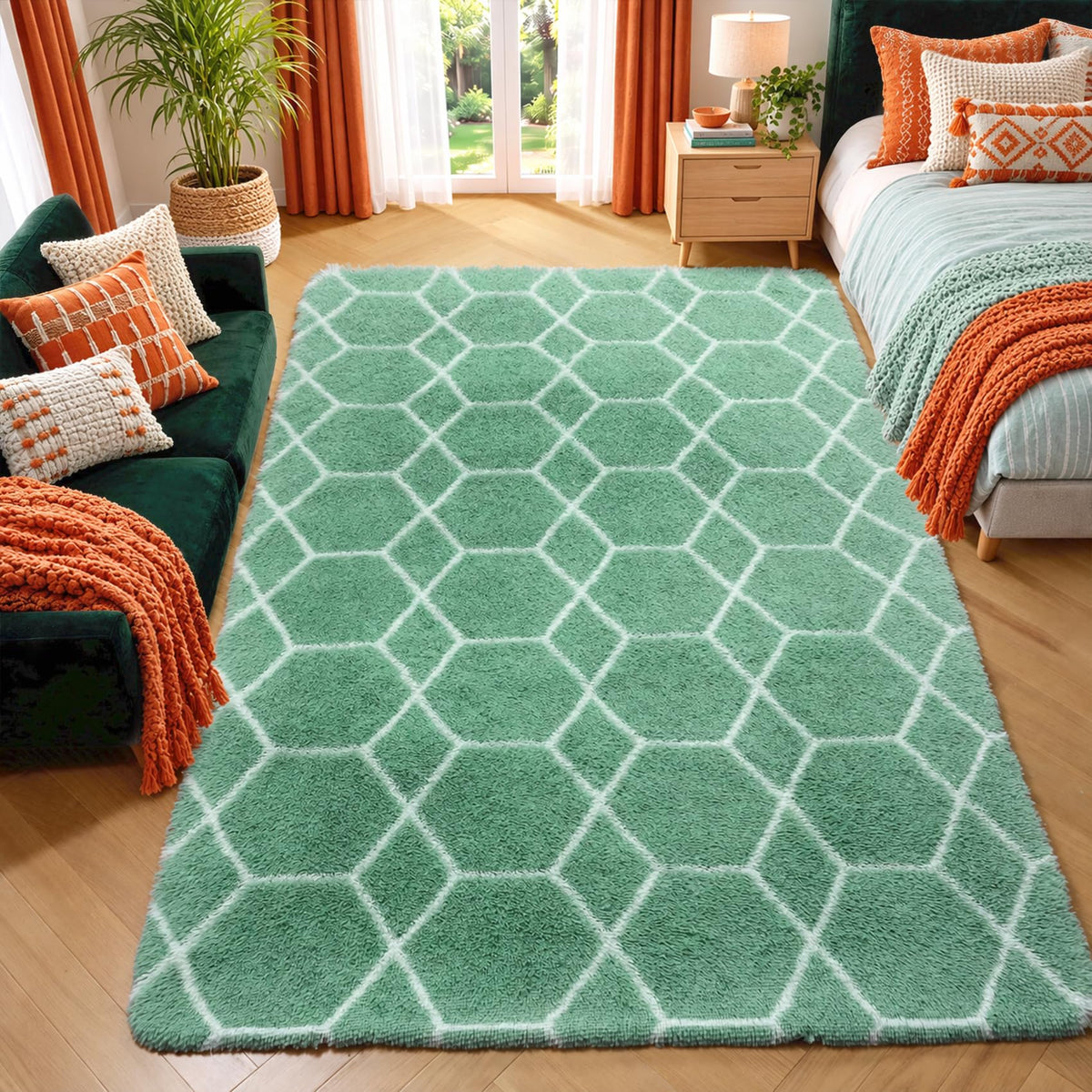 Area Rugs for Bedroom Living Room, 4x6 Fluffy Grey and Black Geometric Rug