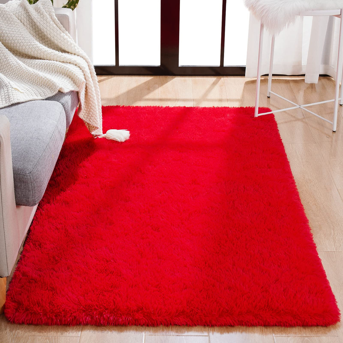 BENRON Cream White Fluffy Rugs for Living Room Bedroom 4x6, Washable