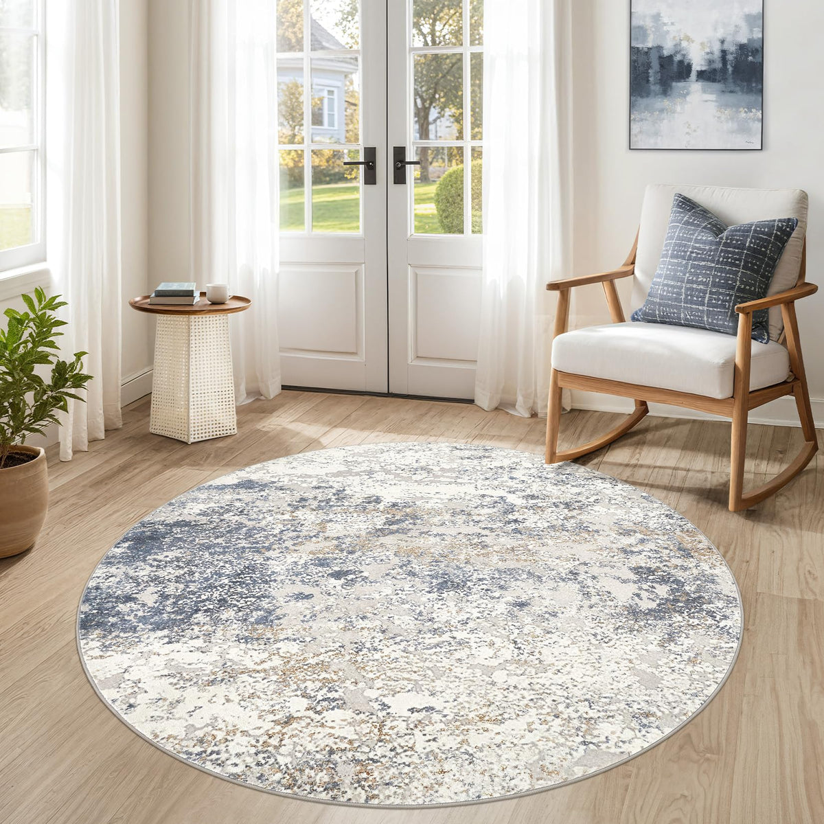 DMOYEST Area Rug Living Room Rugs 5x7 Washable Abstract Beige Blue Carpet