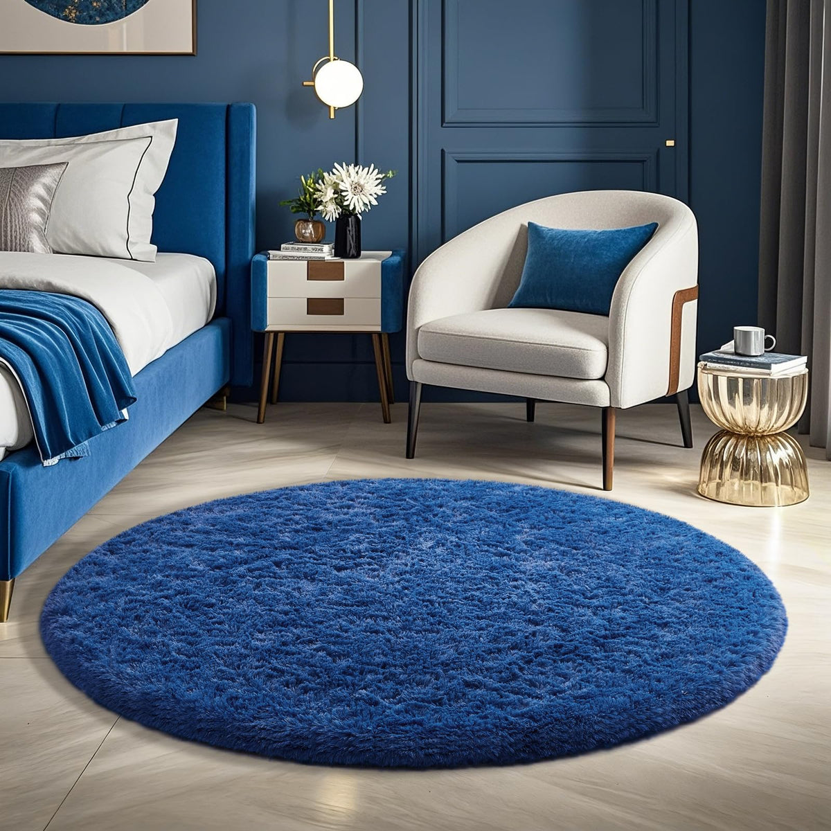 Ophanie Round Rugs 5Ft Ivory Circle Area Rug,Baby Nursery Living Room Bedroom Decor Circular Carpet 5 Foot,Fluffy Fuzzy Shag Plush Cream for Kids Boys Girls Teen with Over 99 pcs Pile fibers