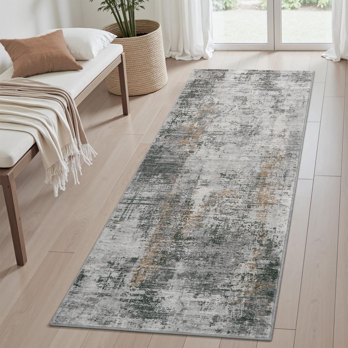 5 x 7 Area Rugs for Living Room, Machine Washable Non Slip Rug Ultra Soft Low Pile Indoor Carpet Modern Abstract Rugs for Bedroom Office Room Dining Room Beside, Grey