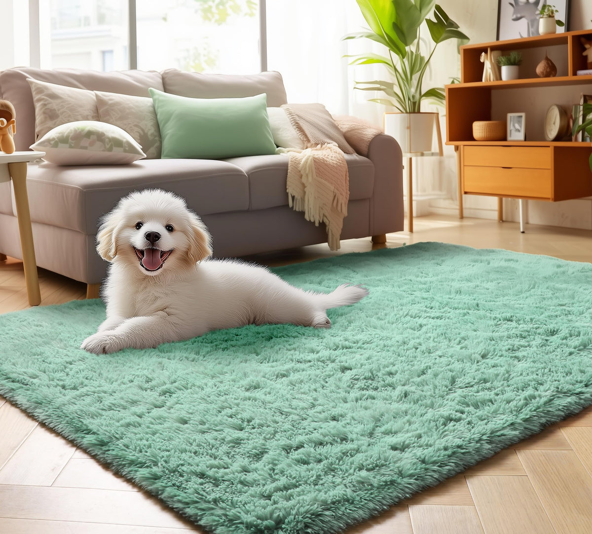 Area Rugs for Bedroom Living Room, 4x6 Fluffy Grey and Black Geometric Rug