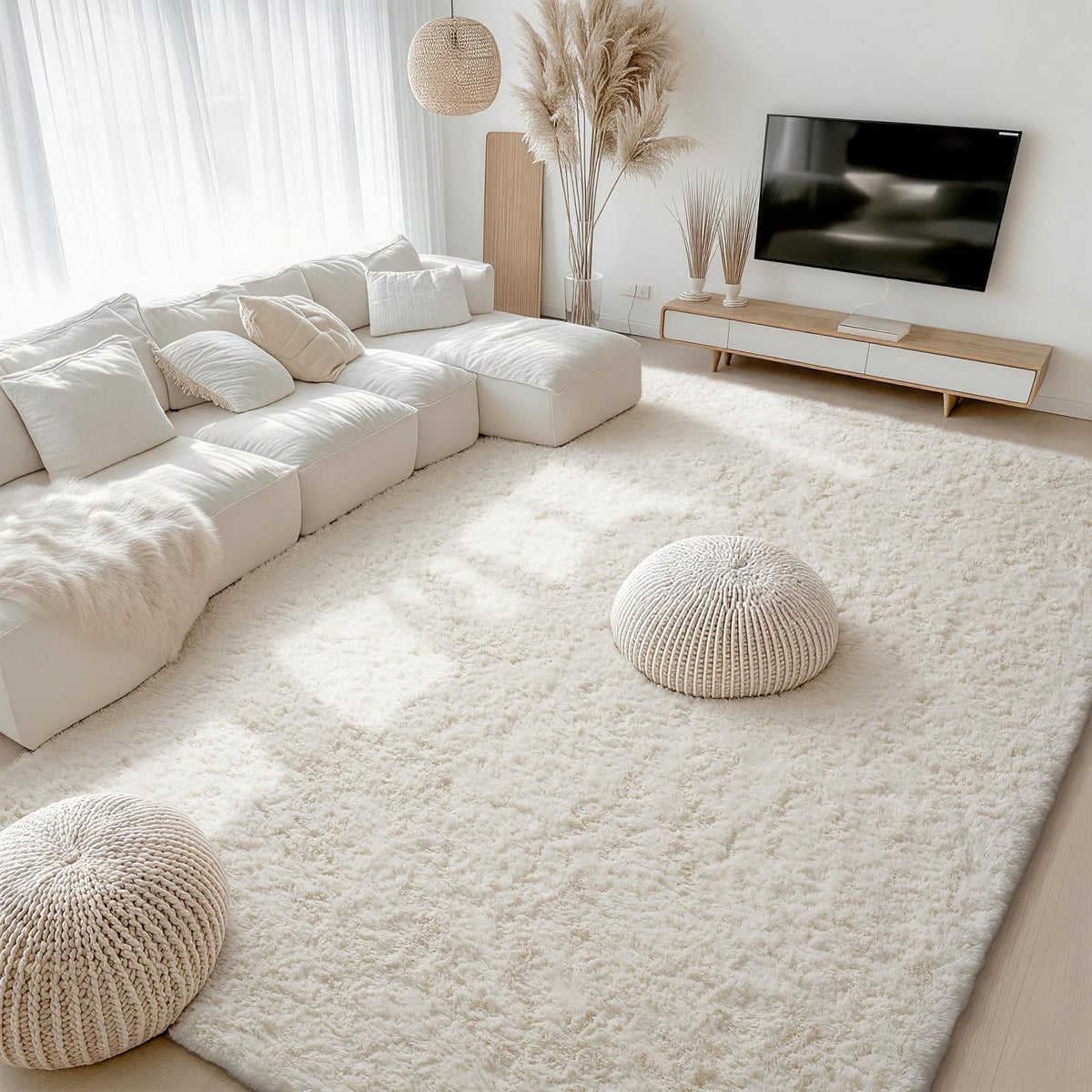 Ophanie Area Rugs for Bedroom, Christmas Upgrade Non-Slip Ivory Fluffy Soft Shag Living Room Carpet, Indoor Floor 4x6 Fuzzy Shaggy Plush Nursery Rug for Kids Dorm Decor with Over 99 pcs Pile fibers