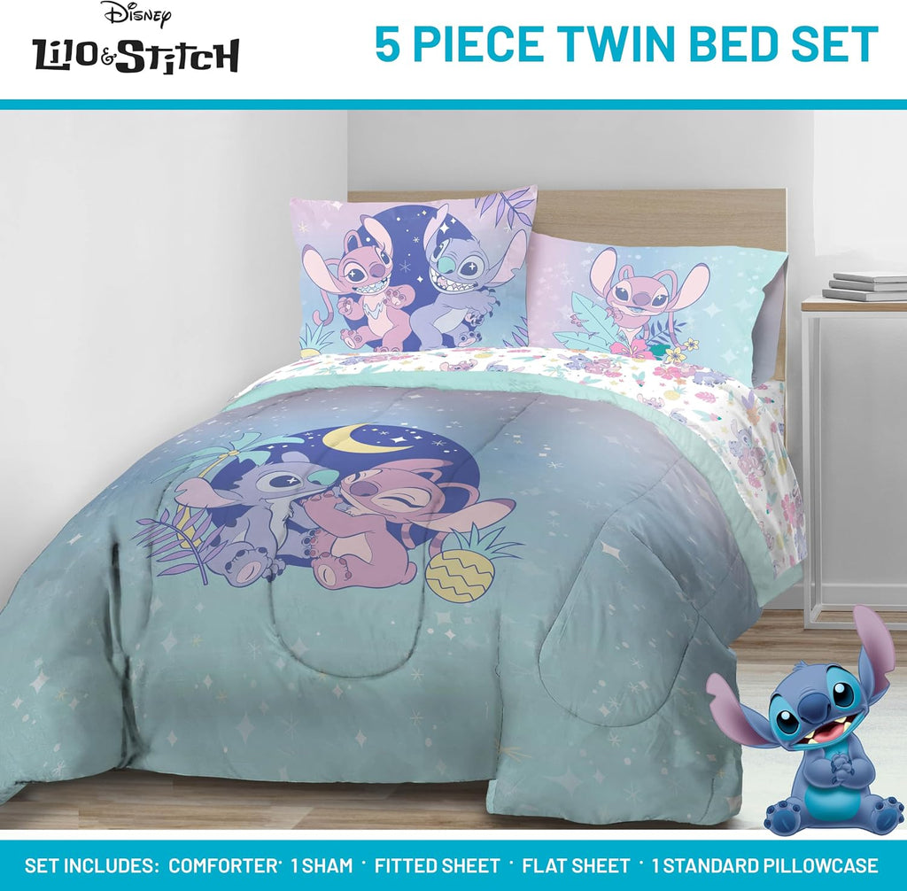 Disney Lilo & Stitch Twin Comforter Set, 5 Pc Bed in a Bag, Reversible