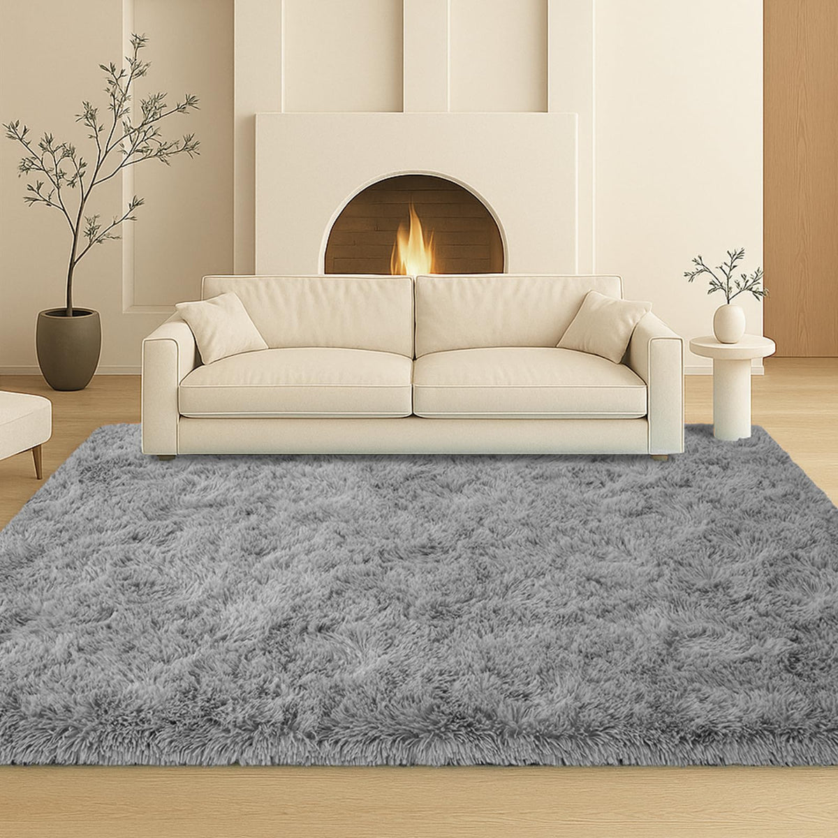 8x10 Cream Fluffy Shag Area Rug, Non-Slip Soft Carpet for Home