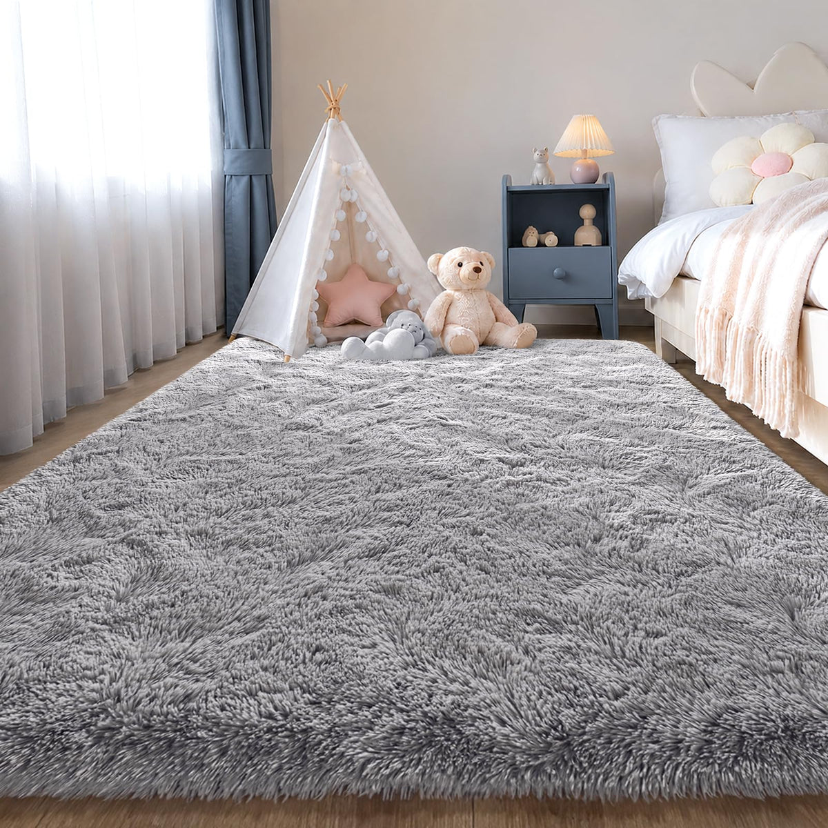 Zentavio Area Rugs for Living Room Grey Rugs for Bedroom 4x6 Carpet Fluffy Furry Soft Shag Aesthetic Plush High Pile Gray Throw Rug for Nursery Kids Room Dorm