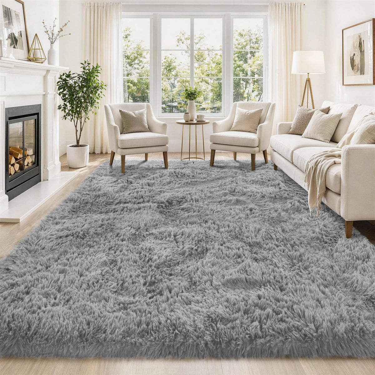 Tosuoka 4x6 Area Rugs for Bedroom, Soft Fluffy Shag Thick Black Rug