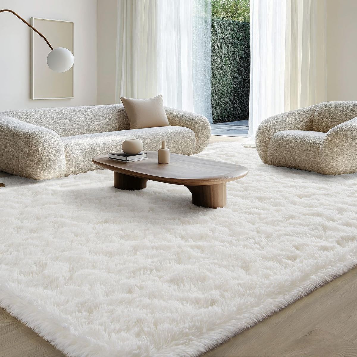 BENRON Cream White Fluffy Rugs for Living Room Bedroom 4x6, Washable