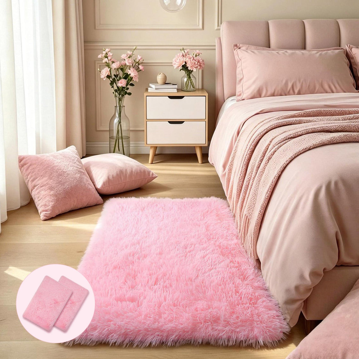 4x6 Light Grey Fluffy Shag Rug for Bedroom, Plush Washable Carpet