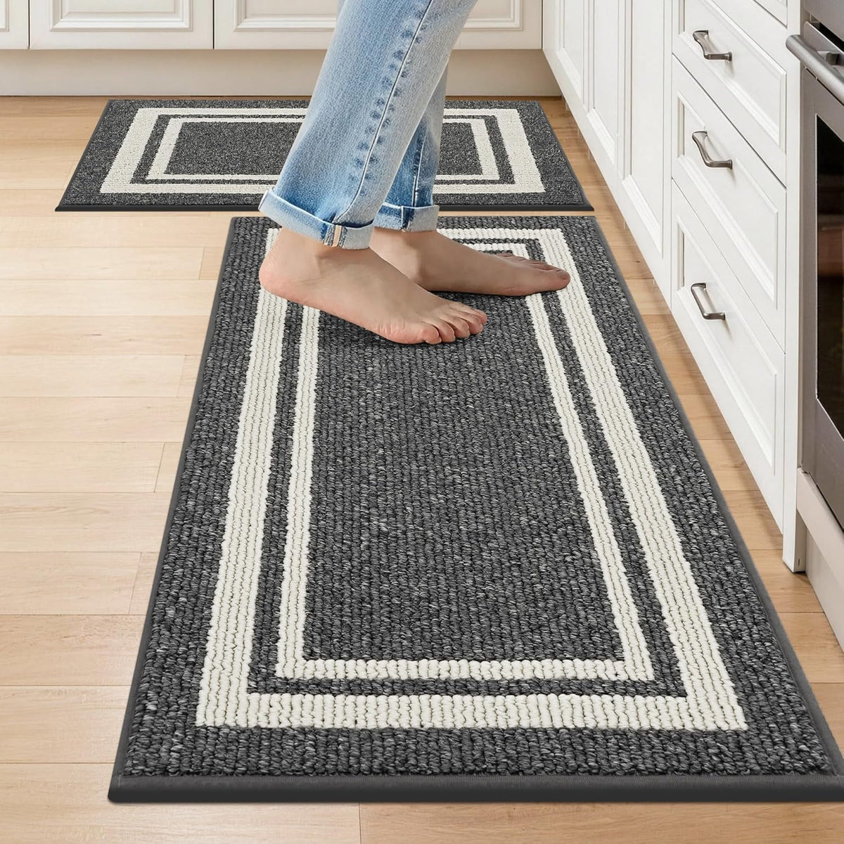 COSY HOMEER 48x20Inch/30X20Inch Kitchen Rug Mats,Grey