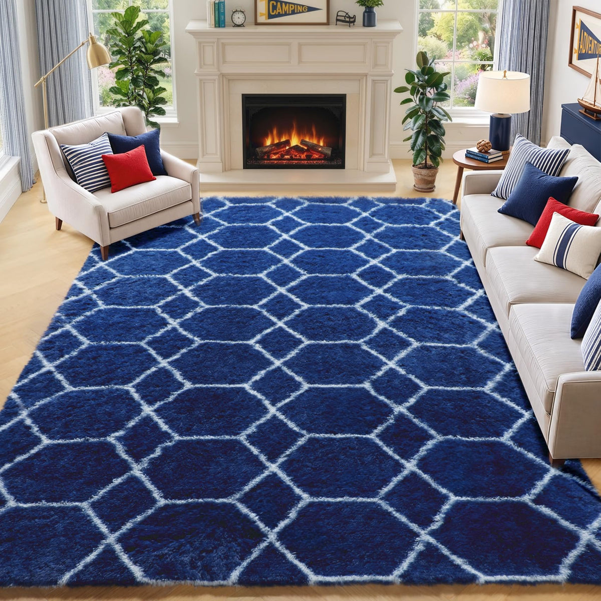 Area Rugs for Bedroom Living Room, 4x6 Fluffy Grey and Black Geometric Rug