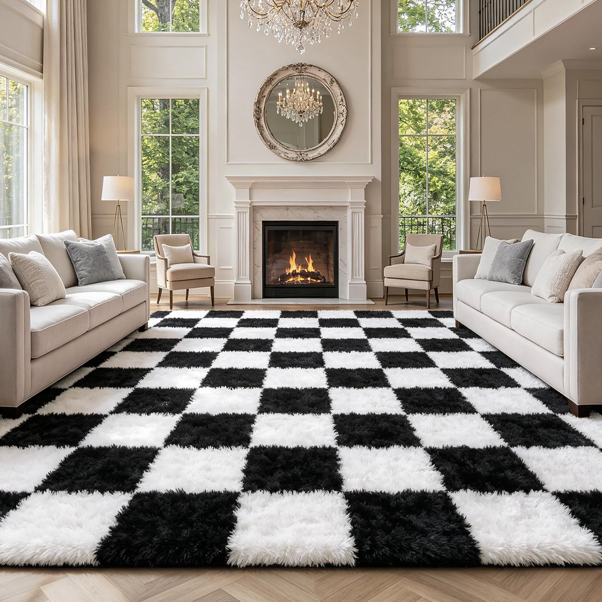 Shag Area Rugs for Bedroom Living Room,4X6 Ultra Soft Fluffy Area Rugs for Dorm,Indoor Carpet Plush Rugs for Home Decor,Tie-Dye Grey