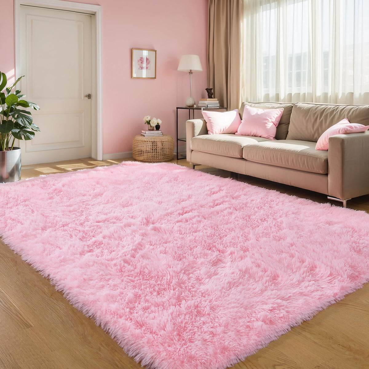 4x6 Light Grey Fluffy Shag Rug for Bedroom, Plush Washable Carpet