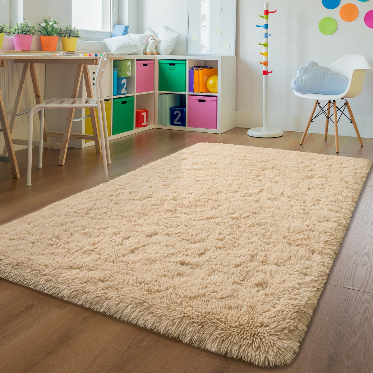 Andecor Soft Fluffy Bedroom Rugs, 4 x 6 Feet Indoor Shaggy Plush Area Rug for Boys Girls Kids Baby College Dorm Living Room Home Decor Floor Carpet, Grey