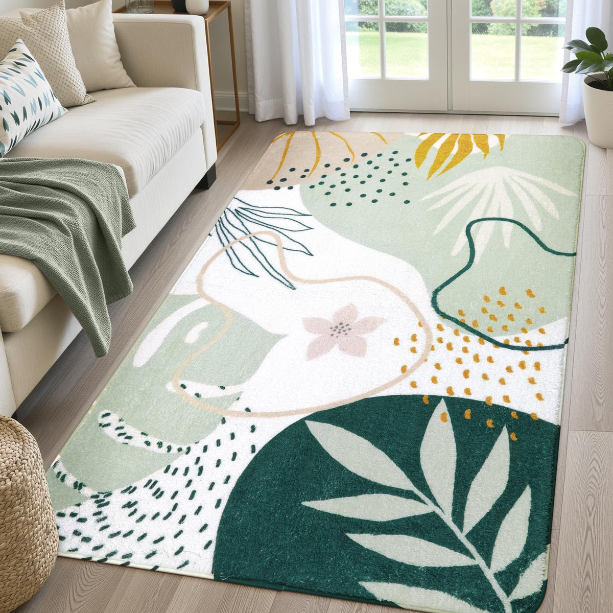 Lahome Pink Boho Nursery Rug 4x6, Washable Non Slip Soft Botanical Area Rug for Girls Bedroom Kids Room Playroom Dorm Apartment Decor