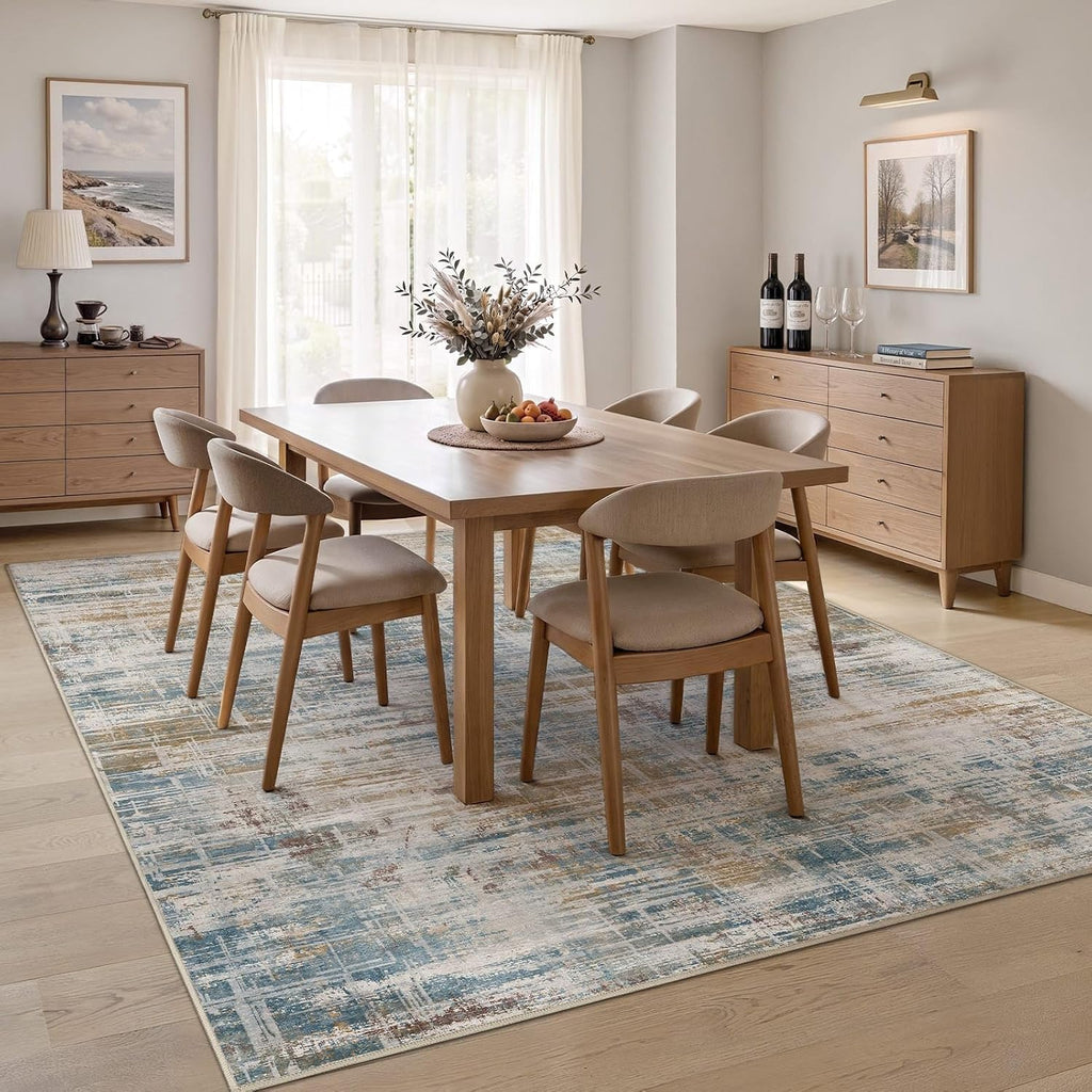 UERMEI 6x9 Area Rug for Living Room Washable Abstract Blue Brown Carpet