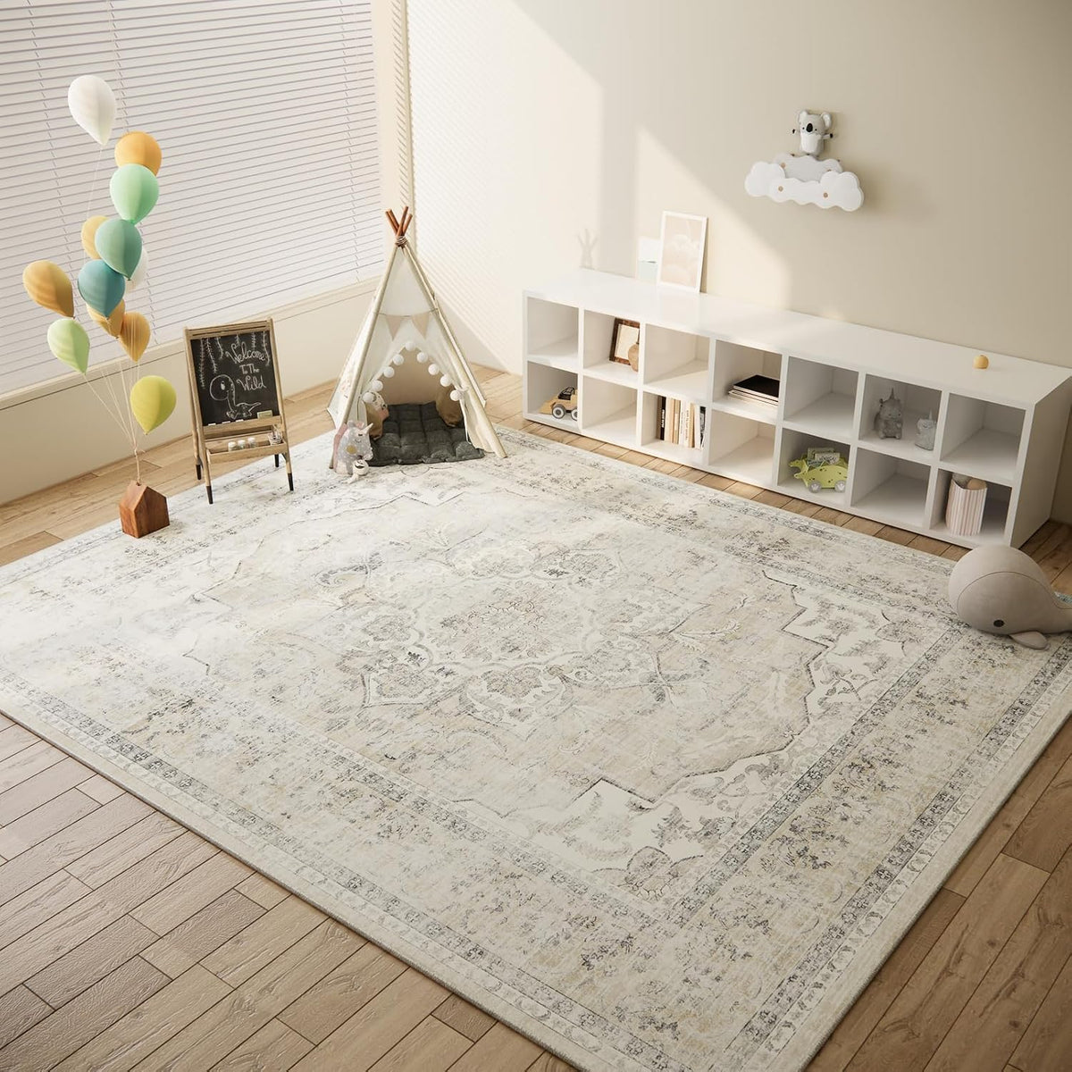 5x7 Area Rug for Living Room: Washable Bedroom Rug Non Slip Low Pile Carpet