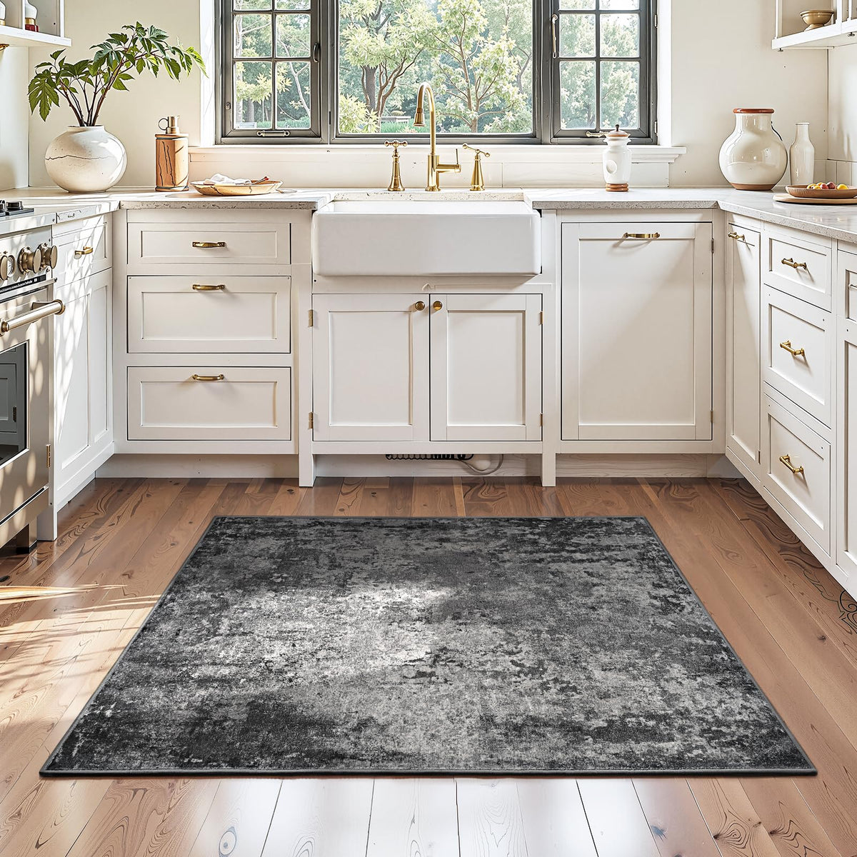 Living Room Rug 5x7 Gray Area Rug Machine Washable Boho Rug Non Slip Abstract Vintage Indoor Large Rugs for Bedroom, Classroom, College Dorm, Farmhouse, Dining Room, Kids Playroom