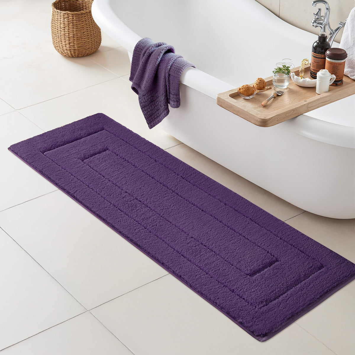 GRANNY SAYS Gray Bathroom Rug 16" x 24", Non-Slip Microfiber Bath Mat