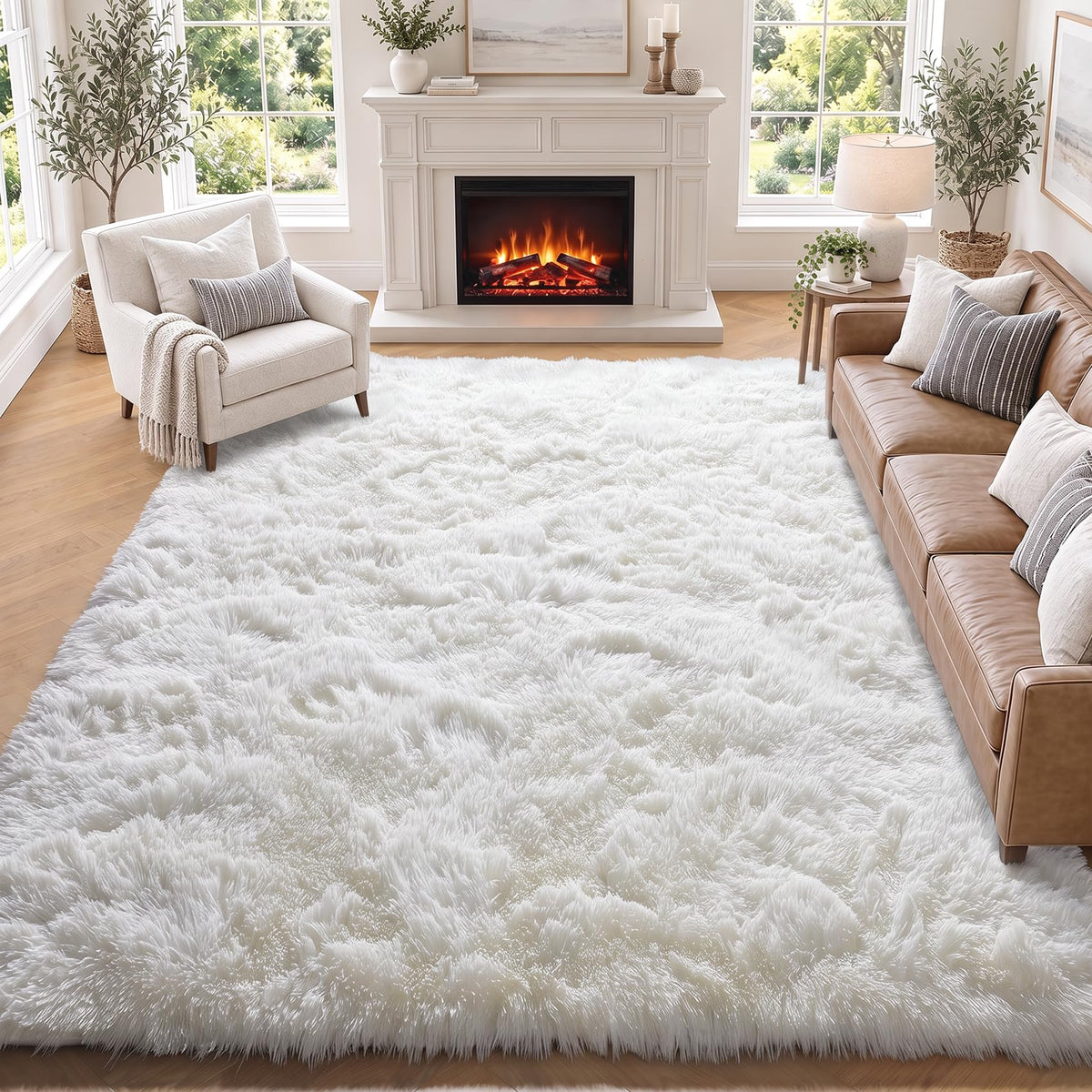 Area Rugs for Bedroom Living Room, 4x6 Fluffy Grey and Black Geometric Rug