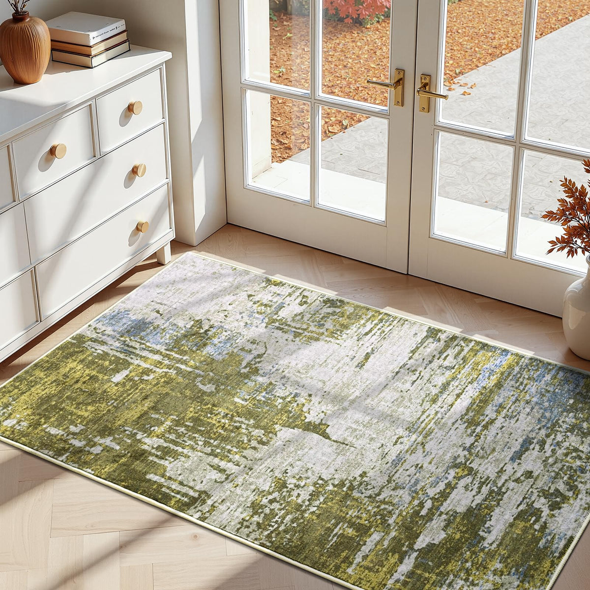 Living Room Rug 5x7 Gray Area Rug Machine Washable Boho Rug Non Slip Abstract Vintage Indoor Large Rugs for Bedroom, Classroom, College Dorm, Farmhouse, Dining Room, Kids Playroom