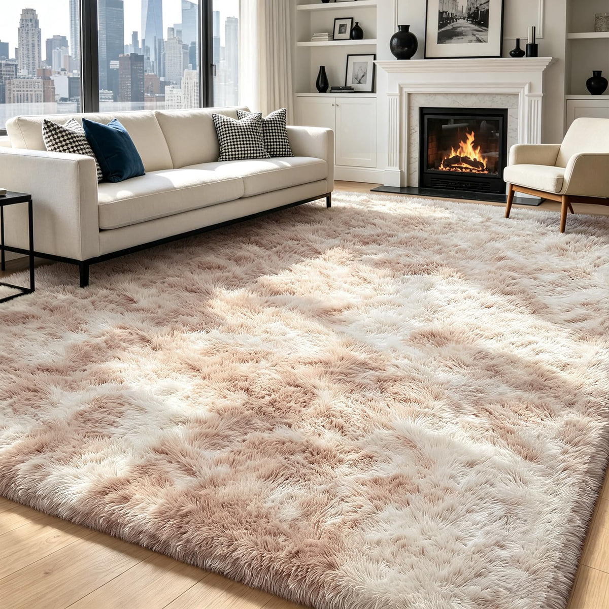 4x6 Beige Rug for Bedroom, Fluffy Shag Area Rug Small Rug Bedroom Carpet