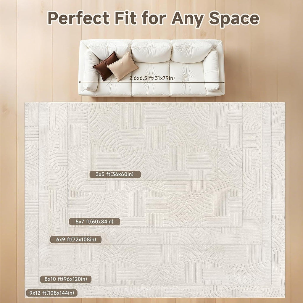 Pauwer 5x7 Area Rug for Living Room, Modern Bedroom Floor Carpet, Beige