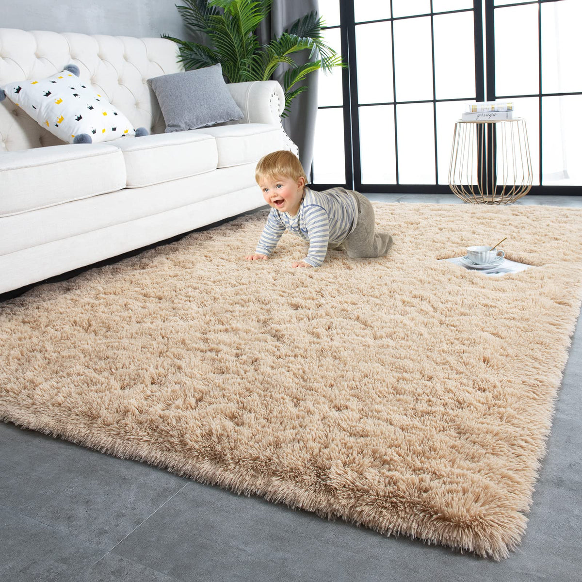 TWINNIS Super Soft Shaggy Rugs Fluffy Carpets, 4x5.9 Feet, Indoor Modern Plush Area Rugs for Living Room Bedroom Kids Room Nursery Home Decor, Upgrade Anti-Skid Rectangular Fuzzy Rug, Grey