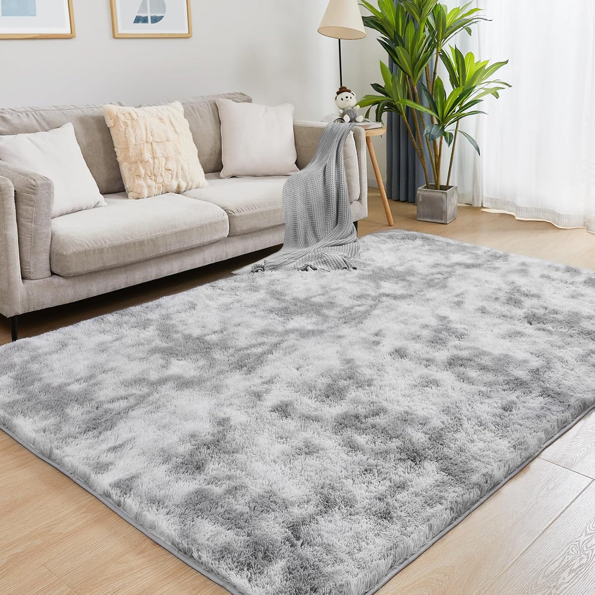 Puremy Fluffy Shag Area Rug, 4x6 Grey Rugs for Bedroom, Soft Plush Area Rugs for Living Room, Non-Slip Indoor Carpet for Nursery, Study Room, Dressing Room, Home Decor