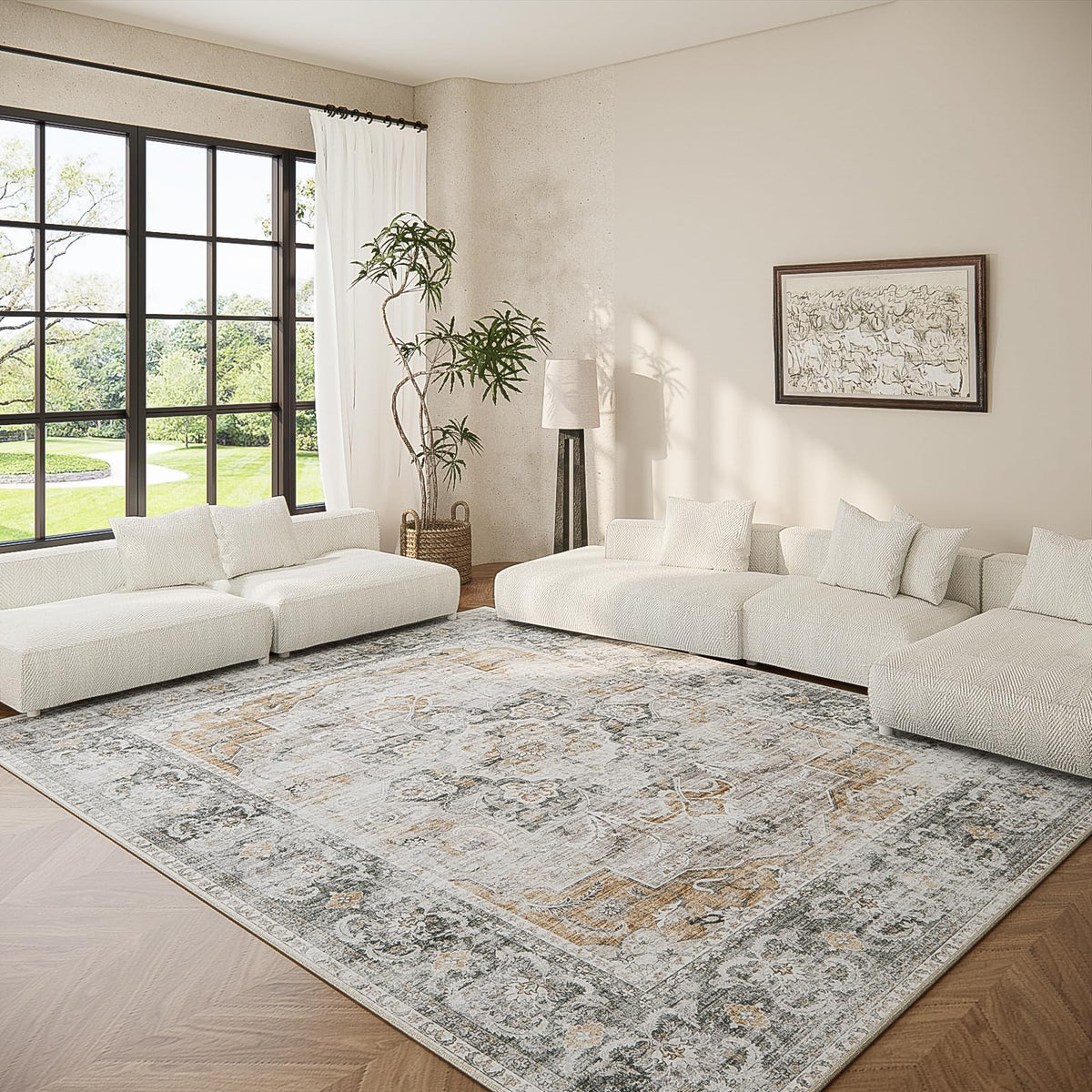 5x7 Area Rug for Living Room: Washable Bedroom Rug Non Slip Low Pile Carpet