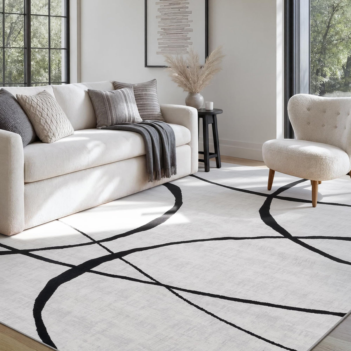 YIHOUSE 6x9 Washable Modern Abstract Black White Area Rug