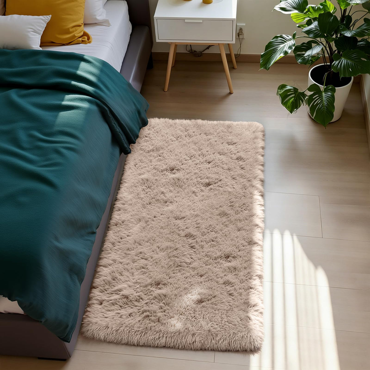 4x6 Beige Rug for Bedroom, Fluffy Shag Area Rug Small Rug Bedroom Carpet