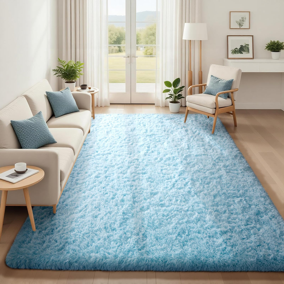 Ophanie Area Rugs for Bedroom, Christmas Upgrade Non-Slip Ivory Fluffy Soft Shag Living Room Carpet, Indoor Floor 4x6 Fuzzy Shaggy Plush Nursery Rug for Kids Dorm Decor with Over 99 pcs Pile fibers