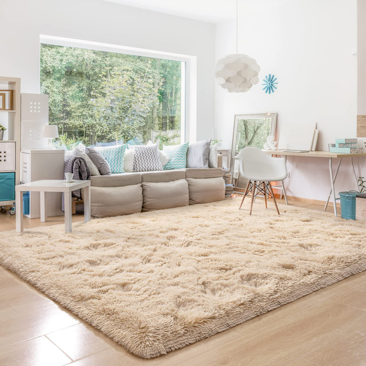 BENRON Cream White Fluffy Rugs for Living Room Bedroom 4x6, Washable