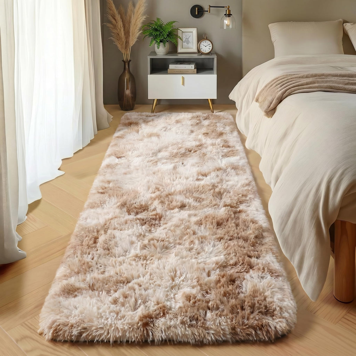 Area Rugs for Bedroom Living Room, 4x6 Fluffy Grey and Black Geometric Rug