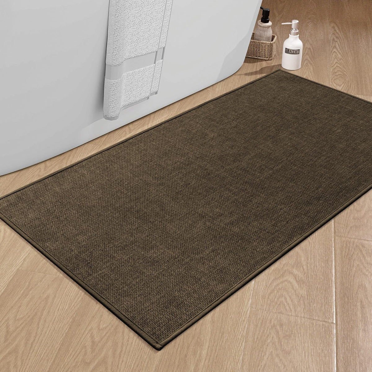 chakme Bathroom Rugs Mat 24x17, Ultra Thin Non Slip Bath Mat Small Quick Dry Absorbent Bath Mat for Bathroom Floor, (Dark Beige, 24"x17")
