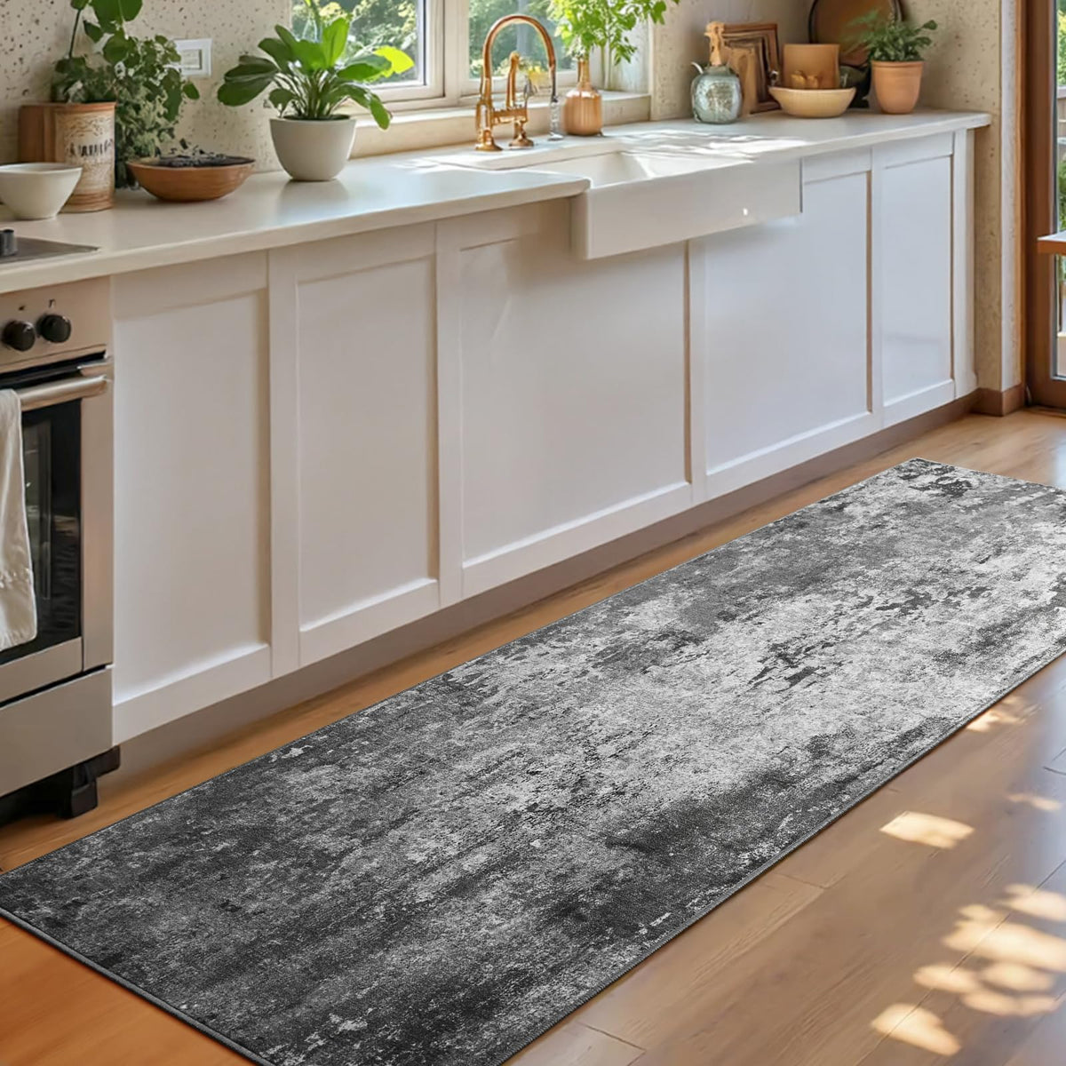 Living Room Rug 5x7 Gray Area Rug Machine Washable Boho Rug Non Slip Abstract Vintage Indoor Large Rugs for Bedroom, Classroom, College Dorm, Farmhouse, Dining Room, Kids Playroom