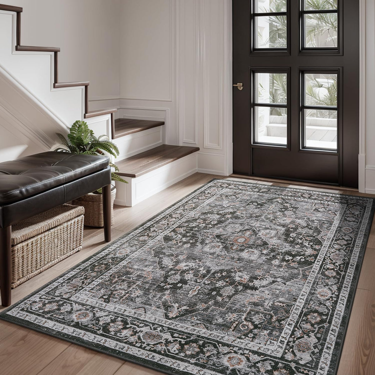AMOAMI-Area Rug 5X7 Rugs for Living Room-Vintage Soft Beige Rugs for Bedroom-Non Slip Carpet-Machine Washable Rug for Dining Room Living Room Bedroom Office Under Table-Beige