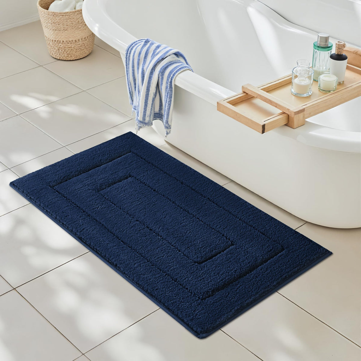 GRANNY SAYS Gray Bathroom Rug 16" x 24", Non-Slip Microfiber Bath Mat