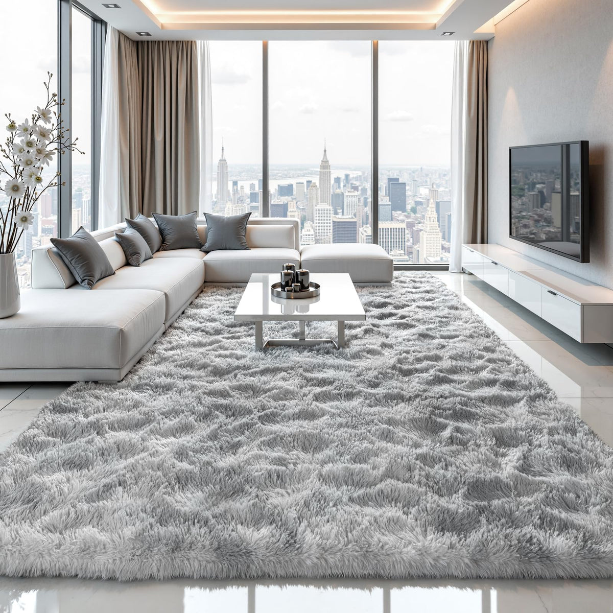 Zentavio Area Rugs for Living Room Grey Rugs for Bedroom 4x6 Carpet Fluffy Furry Soft Shag Aesthetic Plush High Pile Gray Throw Rug for Nursery Kids Room Dorm